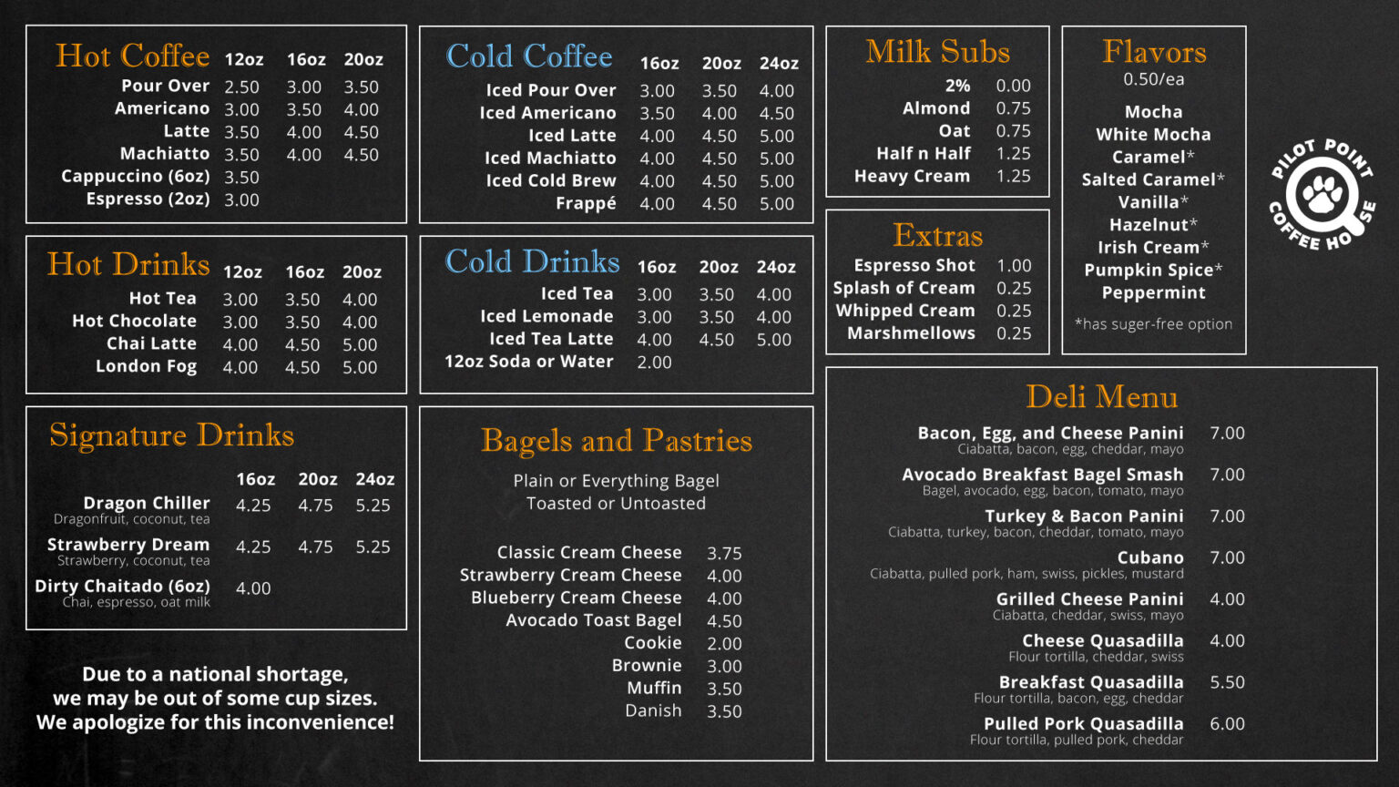 Menu - Pilot Point Coffee House