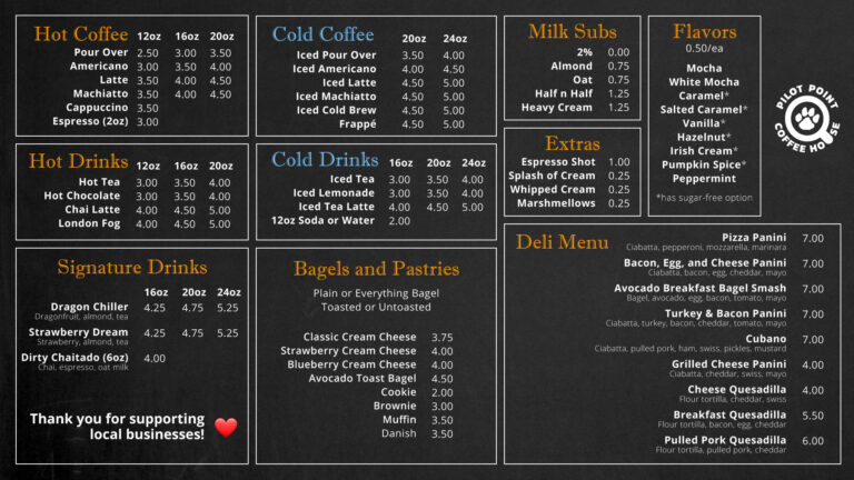 Menu – Pilot Point Coffee House